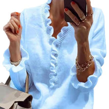 Load image into Gallery viewer, Long Sleeves Ruffled V-neck Sweater
