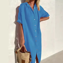 Load image into Gallery viewer, Simple Short Sleeve Buttons Down Midi Shirt Dress
