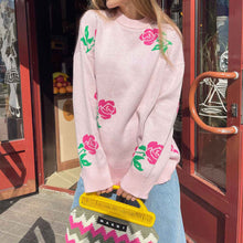 Load image into Gallery viewer, Cute Round Neck Rose Print Long Sleeves Sweater
