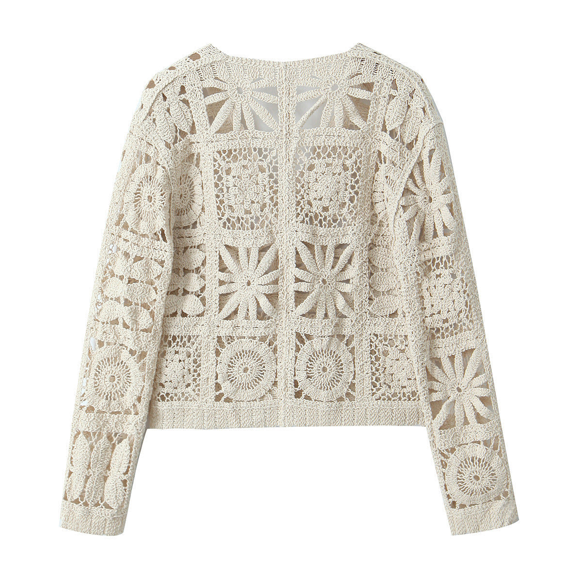 Beige Hollow Crochet Knitted Coverup Top