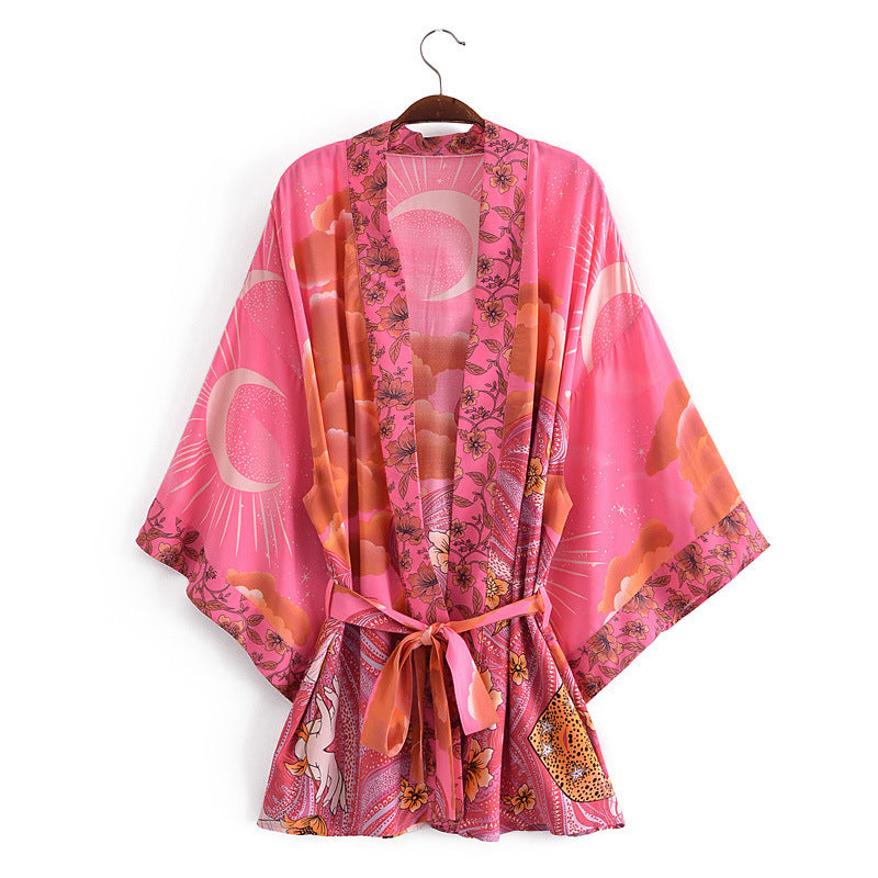 Boho Moon Light Kimono Robe Beach Cover up