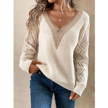 Load image into Gallery viewer, Long Sleeve V-neck Lace Patchwork Sweater
