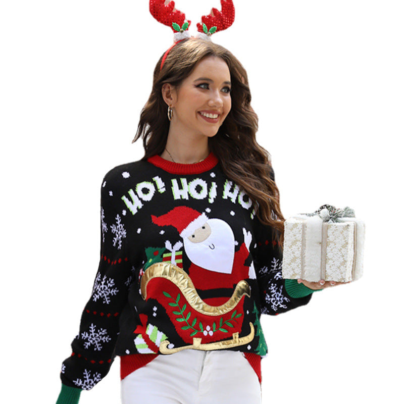 Santa Graphic Round Neck Long Sleeve Sweater