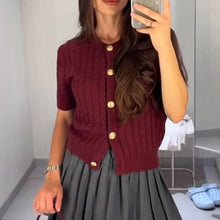 Load image into Gallery viewer, Simple Short Sleeves Buttons Down Knit Sweater
