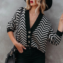 Load image into Gallery viewer, Long Sleeve V Neck Open Front Striped Knit Cardigan Sweaters
