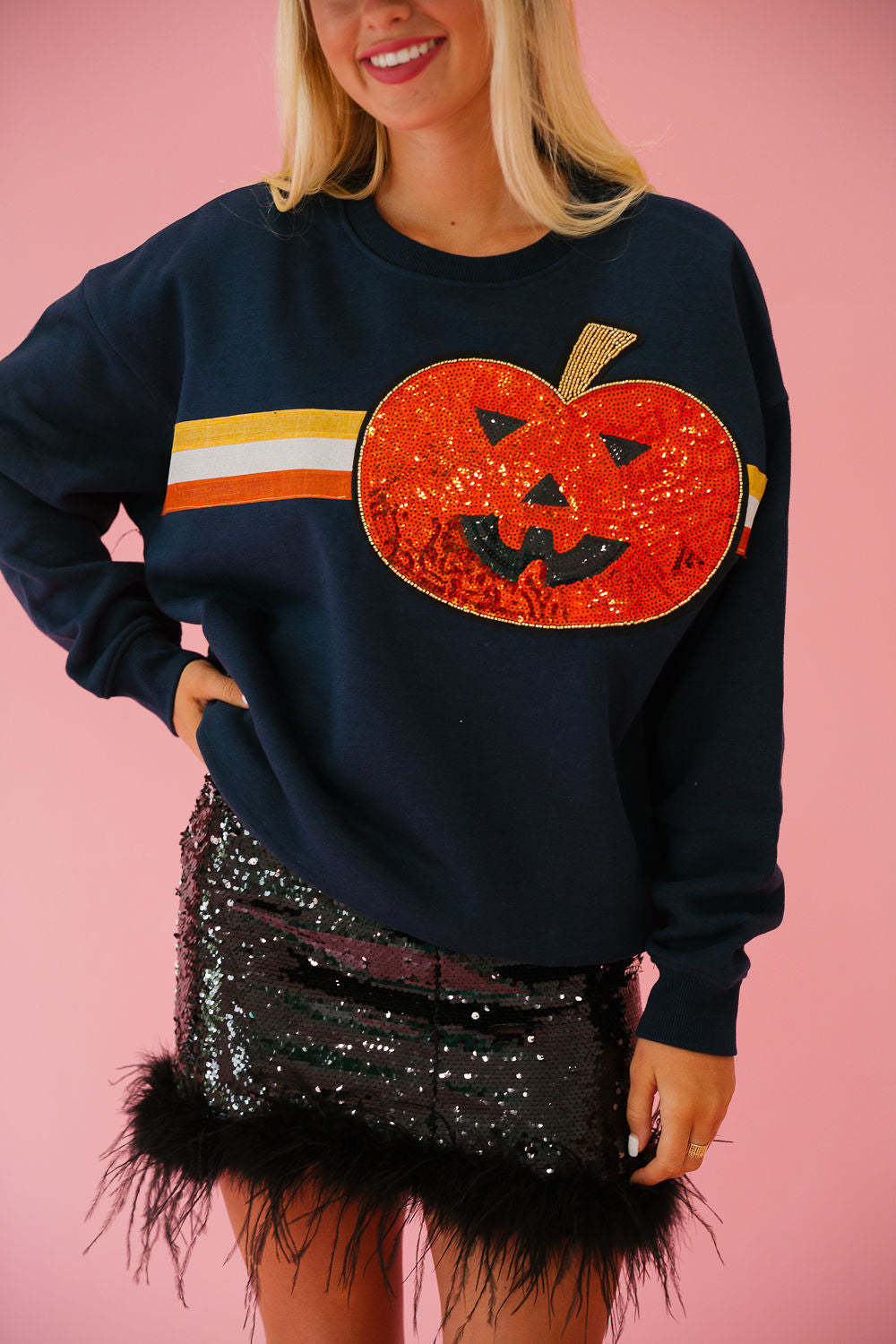 Halloween Ghost Time Black Pullover Sequined Sweatshirt