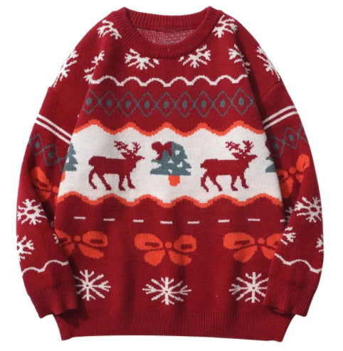 Long Sleeved Round Neck Snowflake Printed Ugly Christmas Sweater