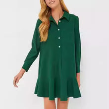 Load image into Gallery viewer, Simple Collar Buttons Down Ruffled Mini Dress
