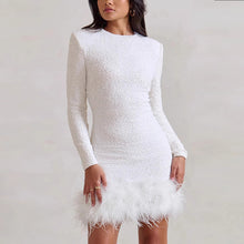 Load image into Gallery viewer, Sexy Party Sequins Feather Round Neck Mini Evening Dress
