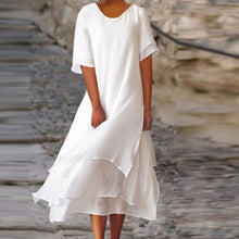 Load image into Gallery viewer, Cotton and Linen Contrasting Double Layer Vintage Midi Dress
