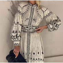 Load image into Gallery viewer, White Print Long Sleeves Maxi Dress
