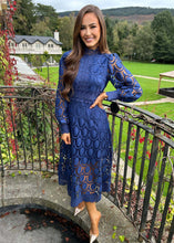 Load image into Gallery viewer, Long Sleeve Hollow Out Lace Midi Dress
