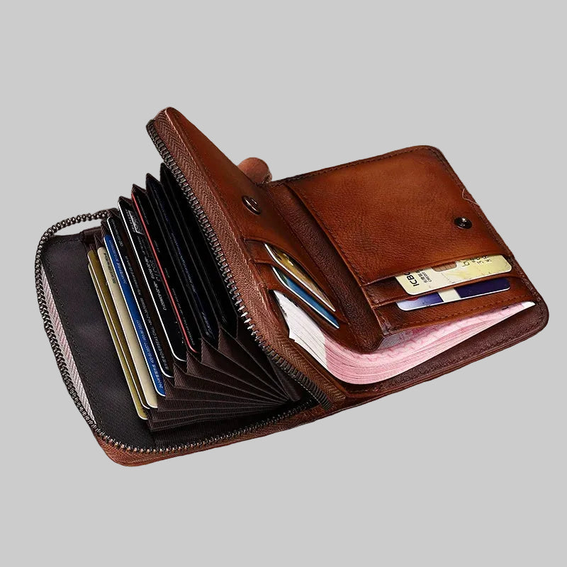 Full-Grain Leather Zippered Card Holder Mini Wallet