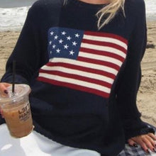 Load image into Gallery viewer, Loose Long Sleeves Round Neck Flag Emboridery Sweater

