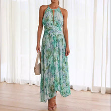 Load image into Gallery viewer, Halter Sleeveless Printed Pleated Midi Dress
