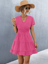 Load image into Gallery viewer, Short Sleeves V Neck Smock Waist Tiered Ruffled Dress
