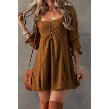 Load image into Gallery viewer, Chestnut Lace Crochet Buttoned Square Neck Shift Mini Dress
