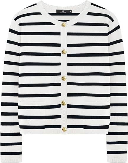 Casual Stripe Buttons Round Neck Cardigan