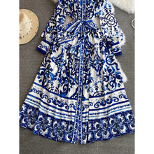Load image into Gallery viewer, Retro Long Sleeve Buttons Down  Print Maxi Dress
