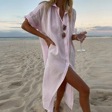 Load image into Gallery viewer, Simple Collar Buttons Down Shirt Midi Dress
