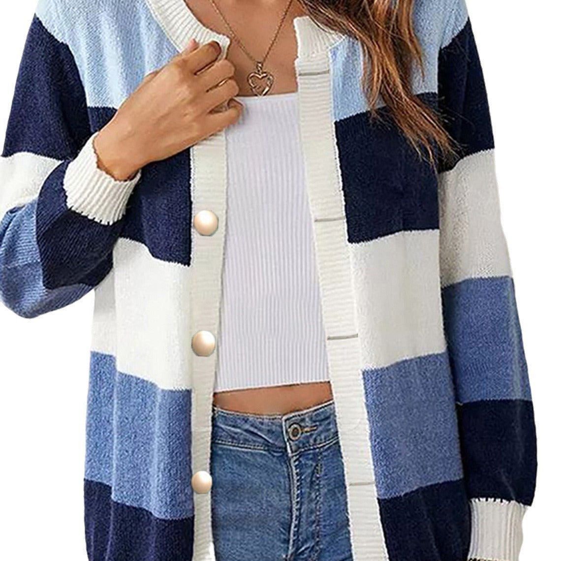 Multicolor Striped Long Sleeve Buttons Cardigan