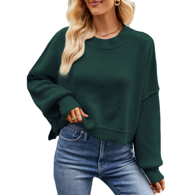 Round Neck Dropped Shoulder Sweater