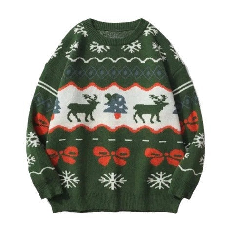Long Sleeved Round Neck Snowflake Printed Ugly Christmas Sweater