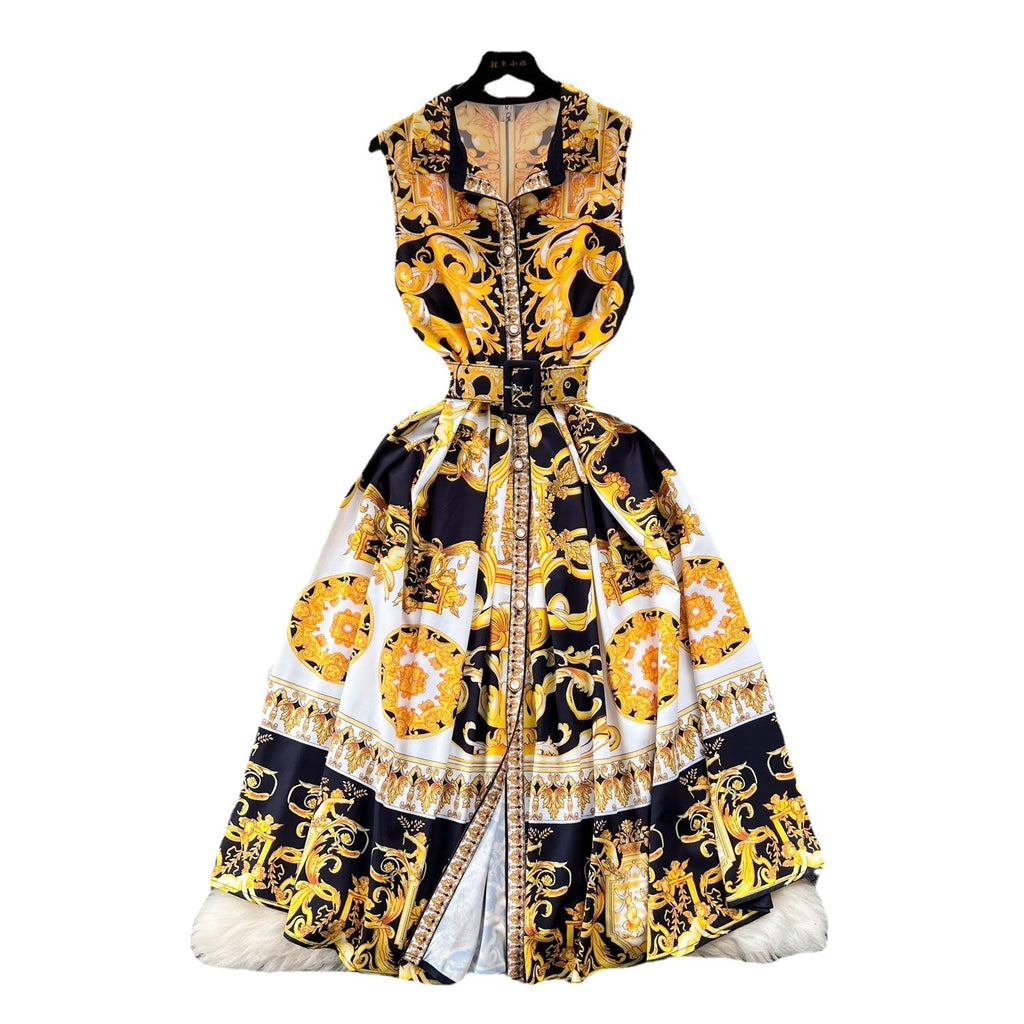 Sleeveless Buttons Down Belt Midi Dress