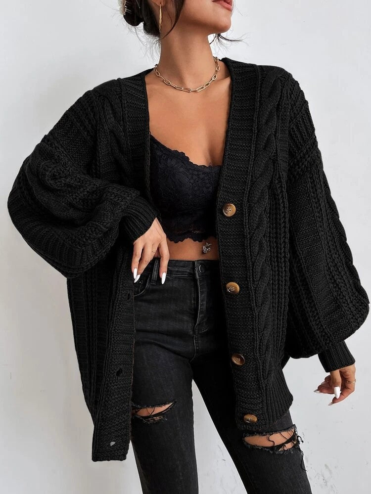 Casual Plain V neck Long Sleeve Cardigan