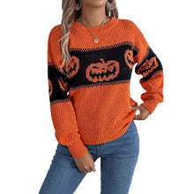 Load image into Gallery viewer, Pumpkin Round Neck Long Sleeve Sweater
