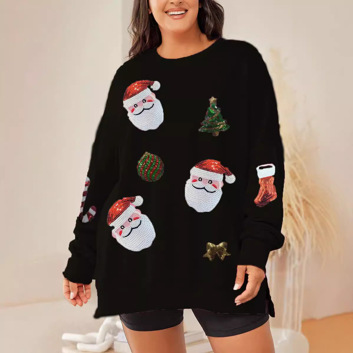 Christmas Sequined Loose Casual Long-sleeved Sweatshirt