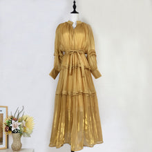 Load image into Gallery viewer, Elegant Lantern Long Sleeves V-Neck Pleated Tiered Maxi Dress
