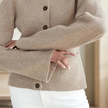 Load image into Gallery viewer, Elegant Ribbed Knit Crew Neck Bell Sleeves Button Front Cardigan
