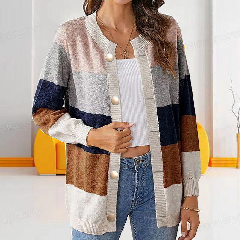 Multicolor Striped Long Sleeve Buttons Cardigan