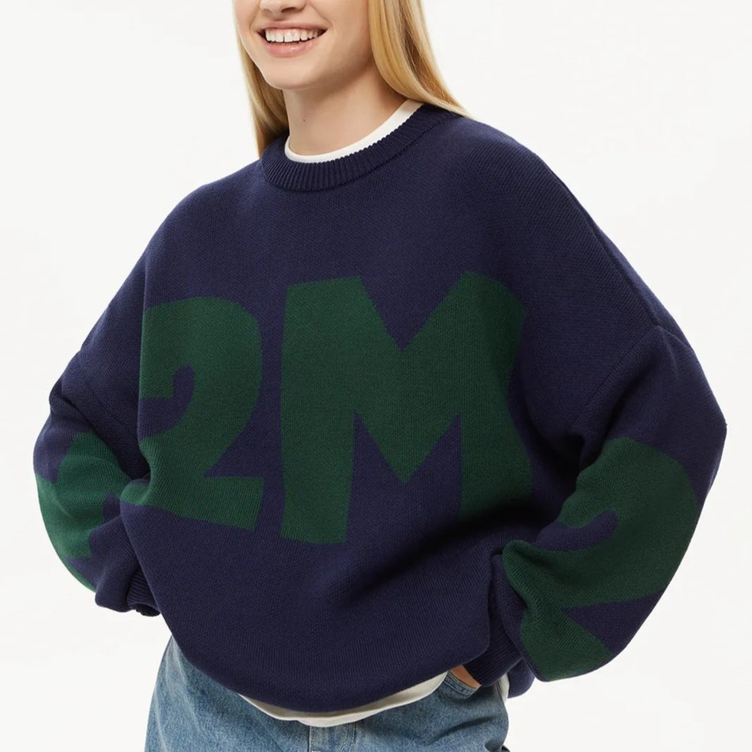 Print Knitted Pullover Long Sleeves Loose Sweater