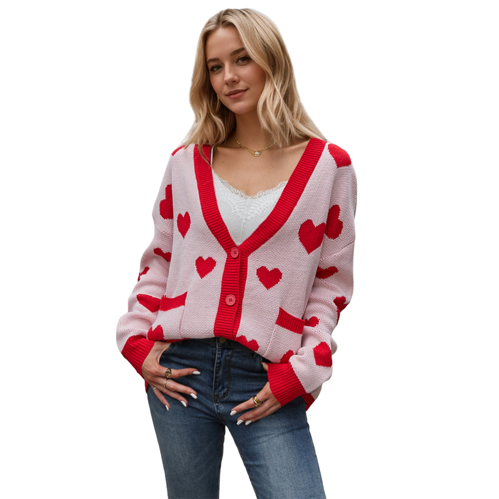 Heart Button Up Dropped Shoulder Long Sleeve Cardigan