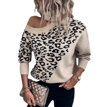 Load image into Gallery viewer, Leopard Turtleneck Cold Shoulder Long Sleeve Sweater
