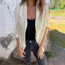 Load image into Gallery viewer, Simple Hollow Knitted Half Sleeve Loose Cardigan
