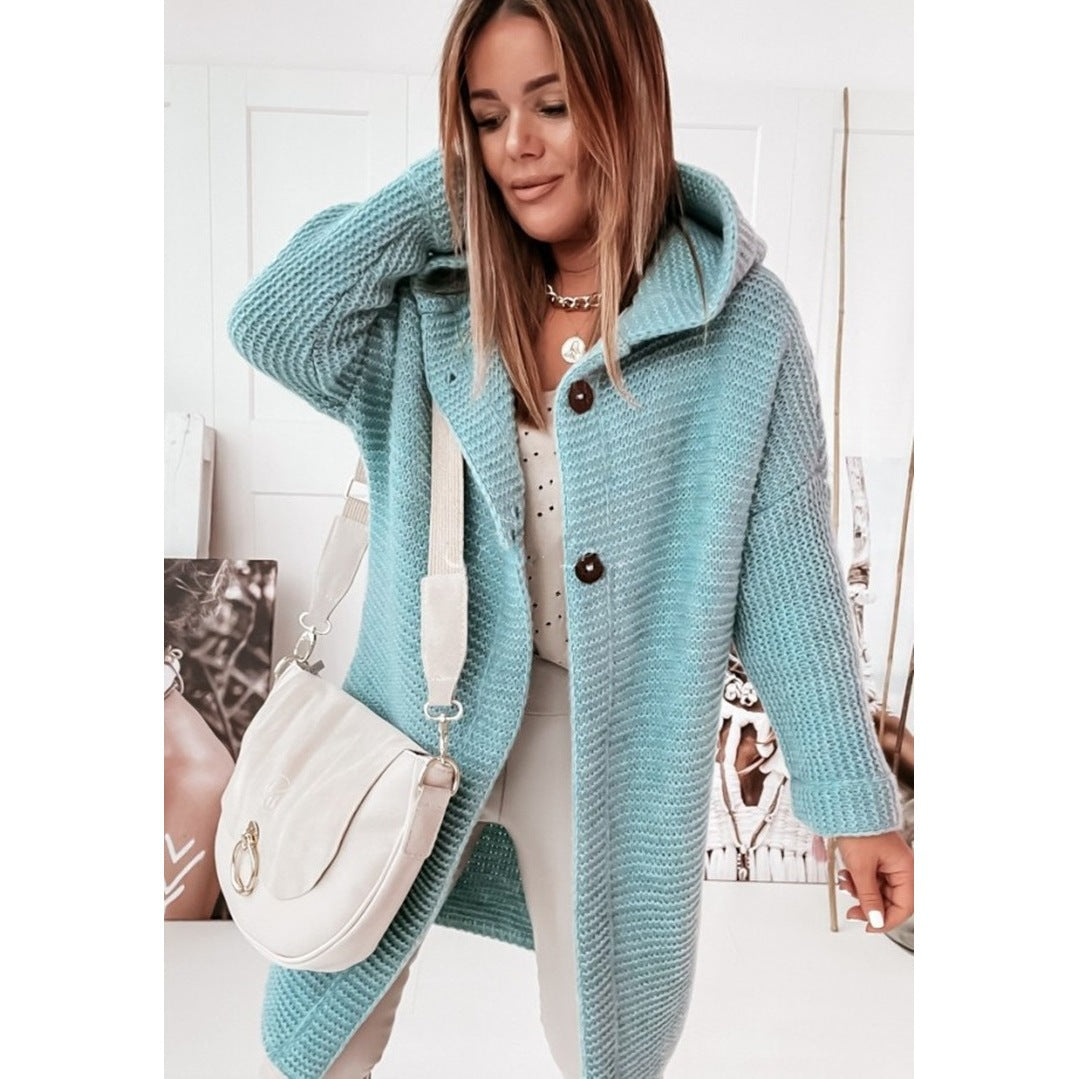 Buckle Hooded Collar Sweater Cardigan Outerwear