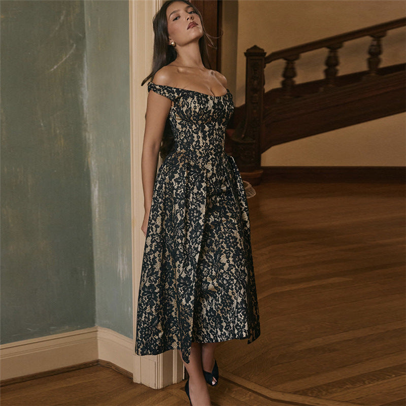 Black Floral Print Straps Midi Dress