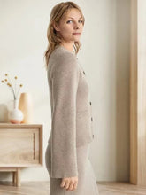 Load image into Gallery viewer, Elegant Ribbed Knit Crew Neck Bell Sleeves Button Front Cardigan

