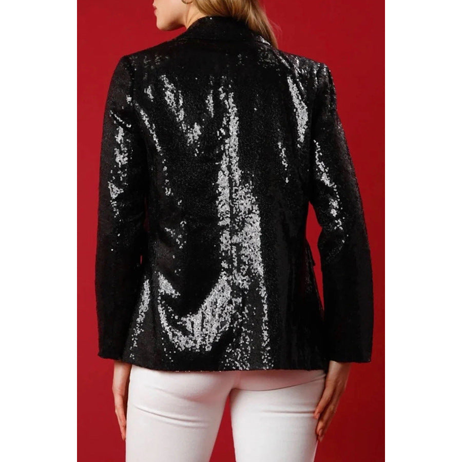 Casual Christmas Nutcracker Sequins Turn-back Collar Blazer Outerwear