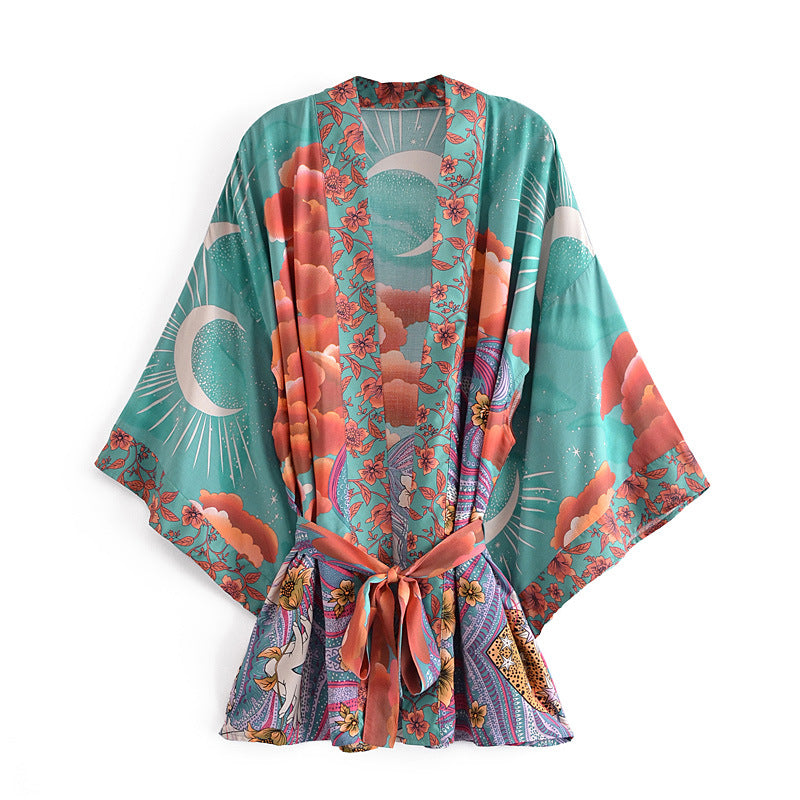 Boho Moon Light Kimono Robe Beach Cover up