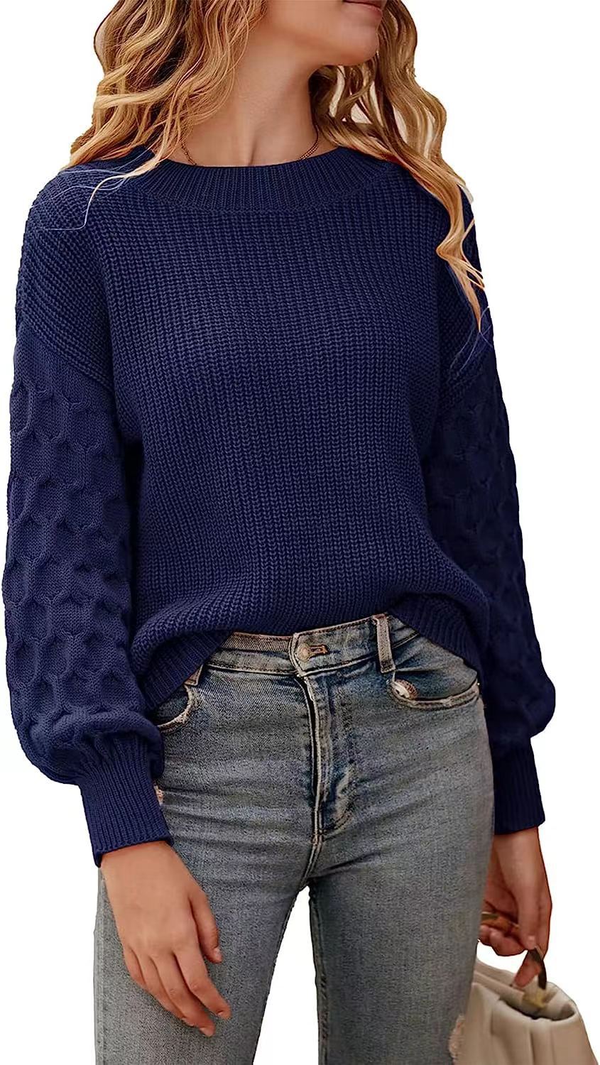 Drop Shoulder Crewneck Loose Chunky Knit Pullover Sweater