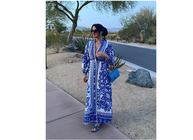 Forest Soul Unique Print Button Down Long Sleeve Shirt Maxi Dress