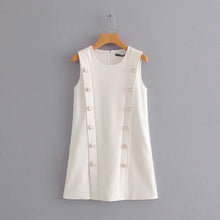 Load image into Gallery viewer, Simple Round Neck Sleeves Buttons Mini Dress
