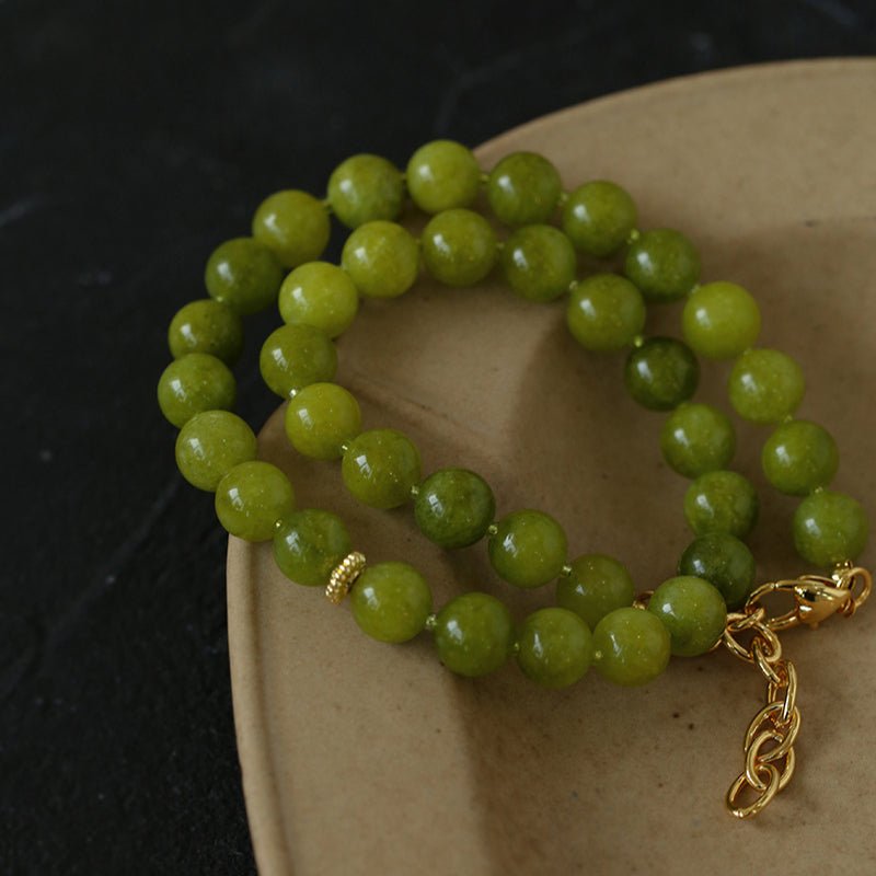 Olive Green Jade Beaded Necklace