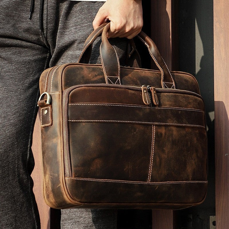 Full Grain Leather Briefcase Mens Handmade Laptop Bag