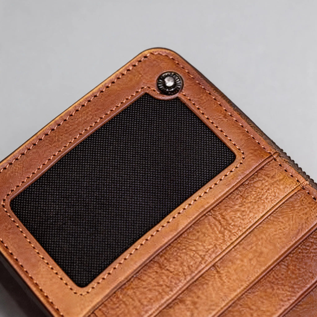 Personalized Hand-Distressed Brown Zip-Around Trifold Long Wallet