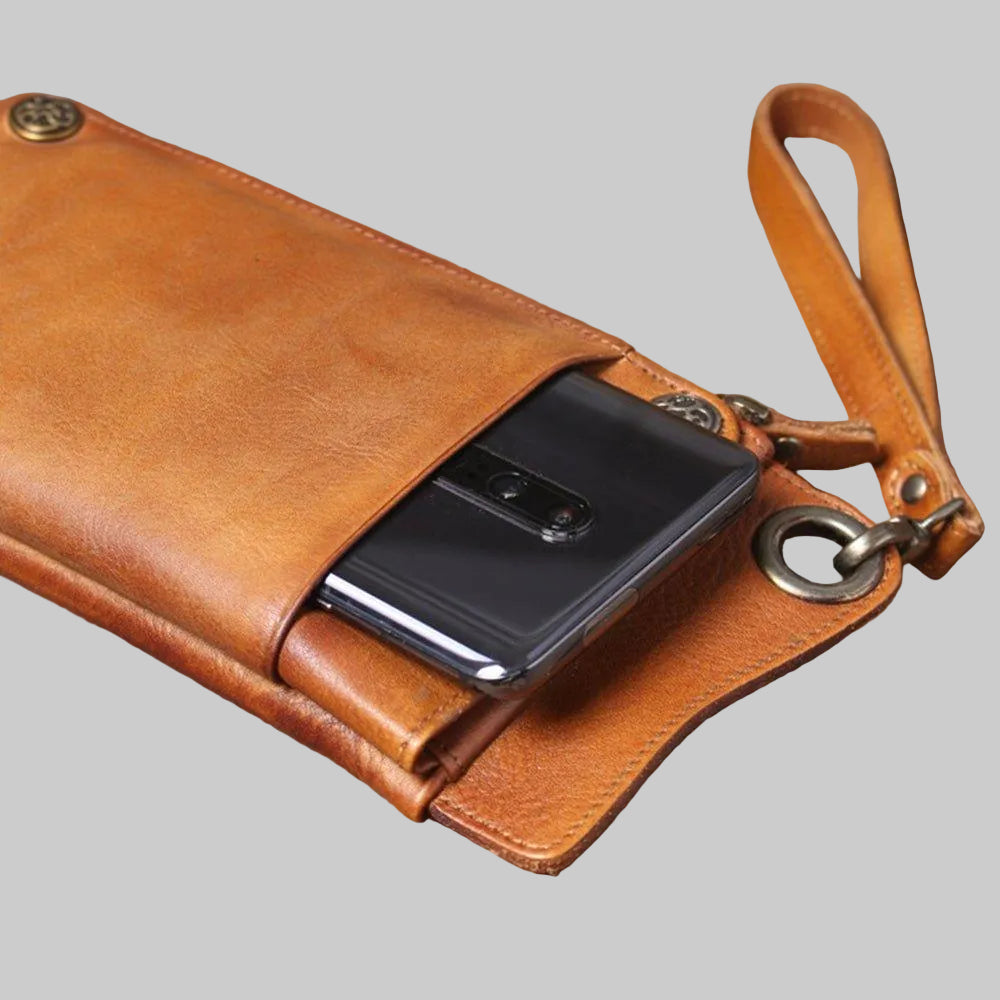 Personalized Hand-Distressed Brown Zip-Around Trifold Long Wallet